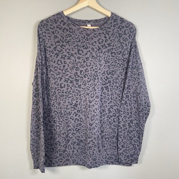 Athleta Pure Luxe Grey Black Leopard Lightweight Soft Sweatshirt Womens Size S - Picture 1 of 10